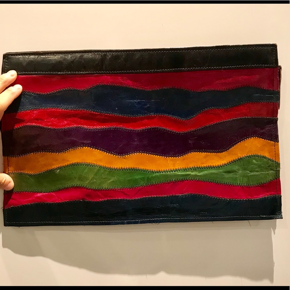 80s Leather 15 Inch Zip Clutch by Valerie